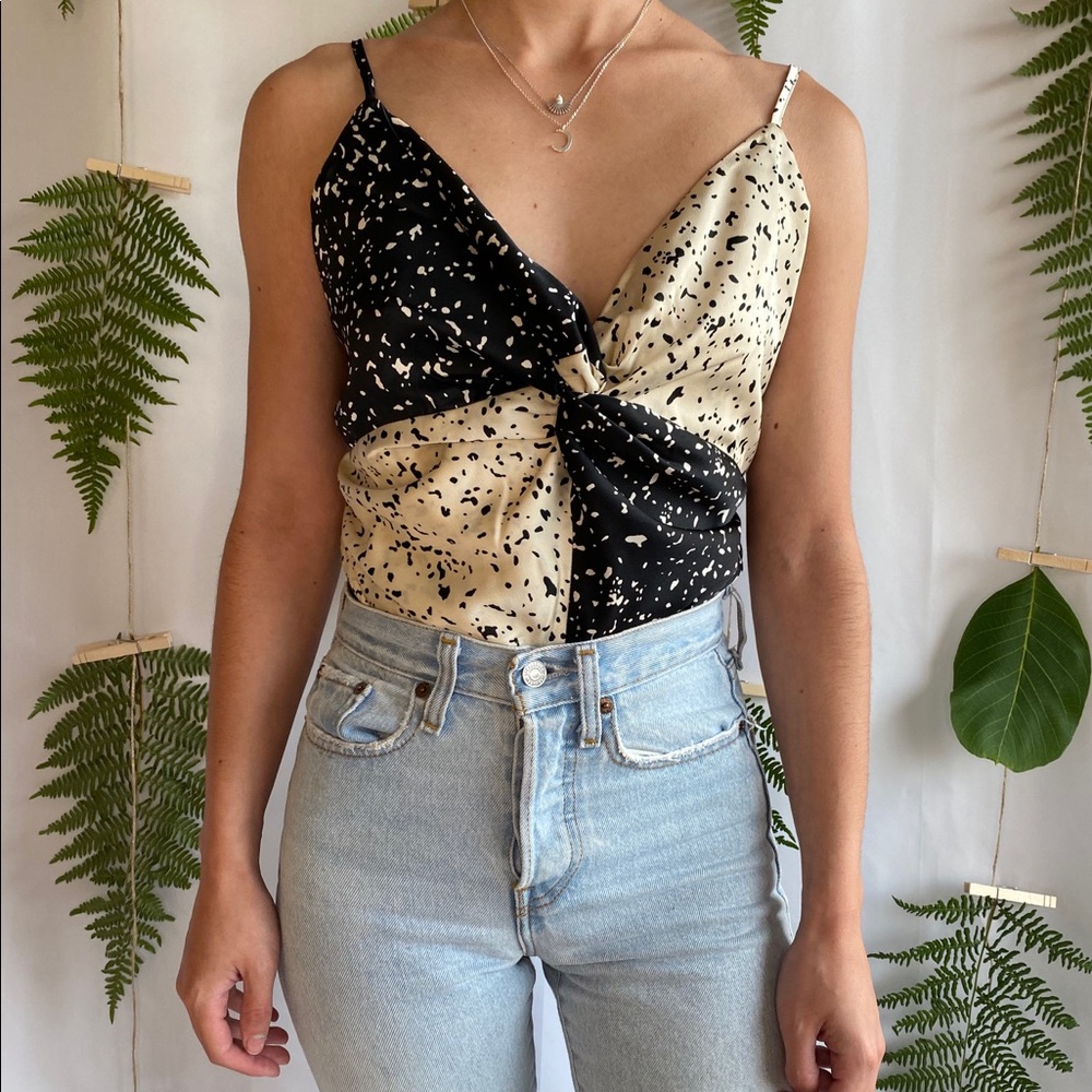 Twisted Colorblocked Satin Bodysuit